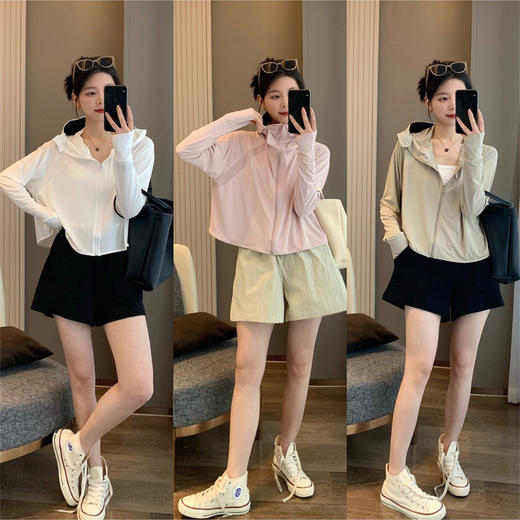 【升级版~黑胶帽斗篷防晒衣】轻奢黑胶帽斗篷防晒衣，防紫外线，时髦显瘦，透气网孔。上身舒适不闷热，立体黑胶帽檐防晒，防护小指套设计，冰感舒适面料，宽松便利，女防晒服 商品图0