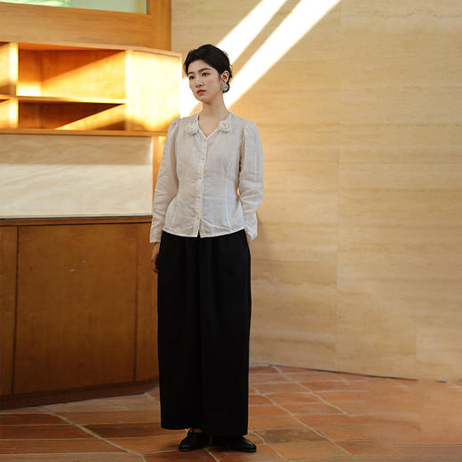 绽放526朵【黑白灰系列·男友裤】有机棉立体廓形帅气休闲阔腿裤 商品图2