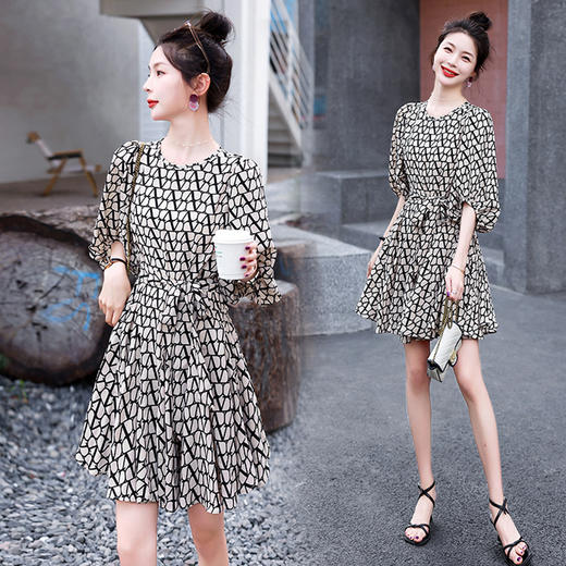 夏新款方领修身灯笼袖长款连衣裙HR-GRS3212-1-1 商品图4