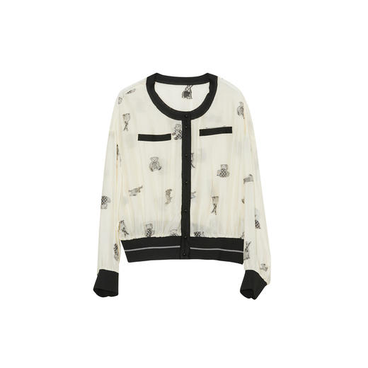 谜底短款提花外套女2023秋新款小香风圆领宽松外套长袖233MW1144 商品图4