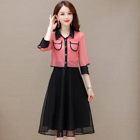 QYM M317-Y两件套裙中长款网纱A字裙小外套