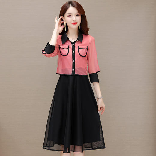 QYM M317-Y两件套裙中长款网纱A字裙小外套 商品图0