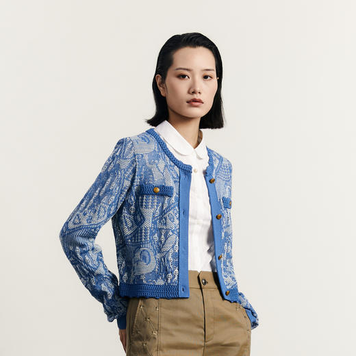 谜底针织开衫女2023秋季新款小香风圆领复古针织衫长袖233MZ1252 商品图1