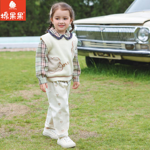 棉果果秋季新品女童兔绒包芯纱棉线毛背心毛衣针织衫M322170523429 商品图1