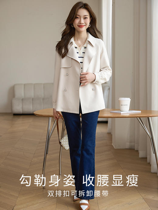 【五折购】熙世界风衣外套女高级感2025年春秋季双排扣小个子大衣 商品图3