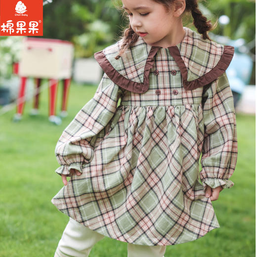 棉果果秋季新品女童格子梭织洋气公主风大翻领连衣裙裙子M322700223437 商品图1