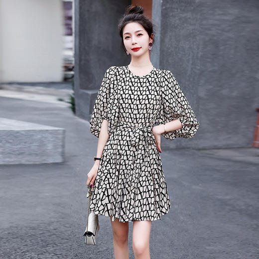 夏新款方领修身灯笼袖长款连衣裙HR-GRS3212-1-1 商品图1