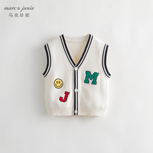 马克珍妮秋装新款 男童学院风字母绣花V领针织衫马甲231822 商品图1
