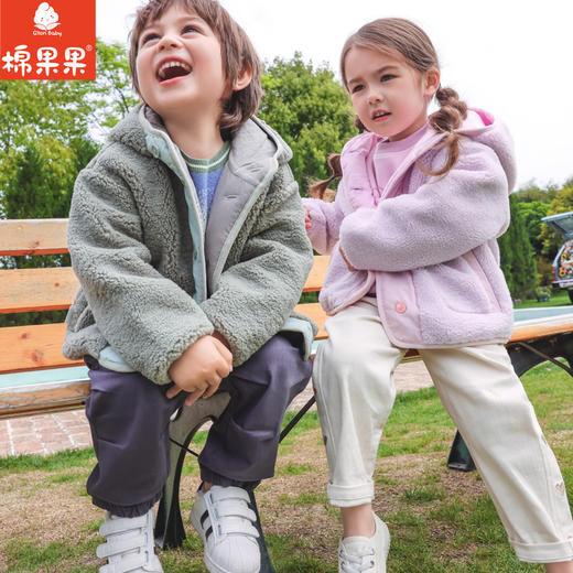 棉果果秋季新品女童羊羔绒+棉内里舒适休闲百搭连帽外套M322100423405 商品图1