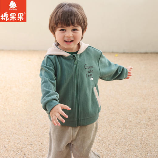 棉果果秋季新品男童华夫格针织连帽外套M312100223475 商品图1