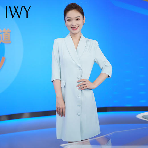 IWY/七分袖蓝色西装连衣裙女气质名媛风主持人正装职业西装连衣裙Q13131 商品图0