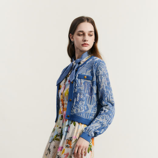 谜底针织开衫女2023秋季新款小香风圆领复古针织衫长袖233MZ1252 商品图3