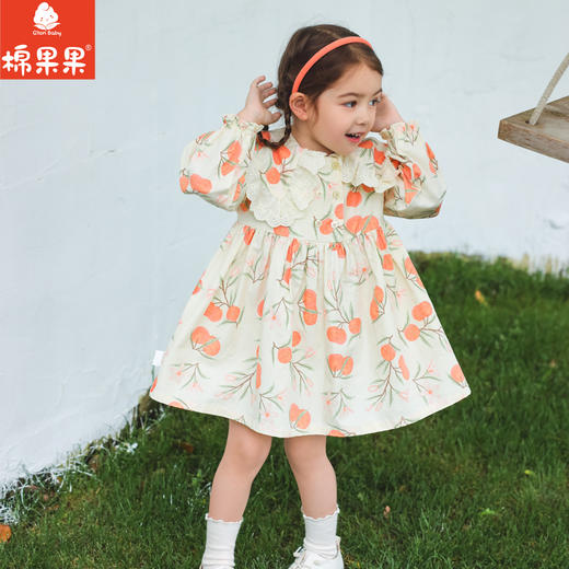 棉果果秋季新品女童梭织棉斜纹大翻领连衣裙M322700223438 商品图0