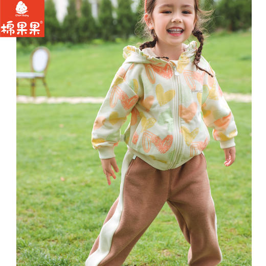 棉果果秋季新品女童满印大毛圈运动针织连帽外套M322100223432 商品图2