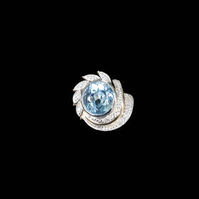 复古铂金海蓝宝钻石戒指15#海蓝宝4.95ct/钻石0.15ct