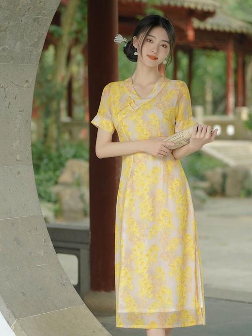 GSJ-5522中式奥黛连衣裙中长款短袖复古日常夏季新款V领改良版中国风旗袍 商品图1