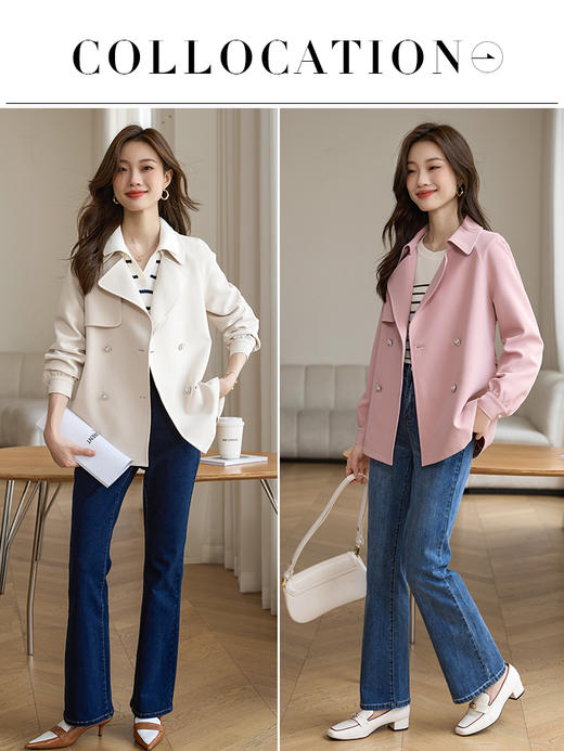 【五折购】熙世界风衣外套女高级感2025年春秋季双排扣小个子大衣 商品图4