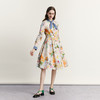 谜底花色连衣裙2023秋新款复古文艺特色拼接中长裙长袖233ML1154 商品缩略图1