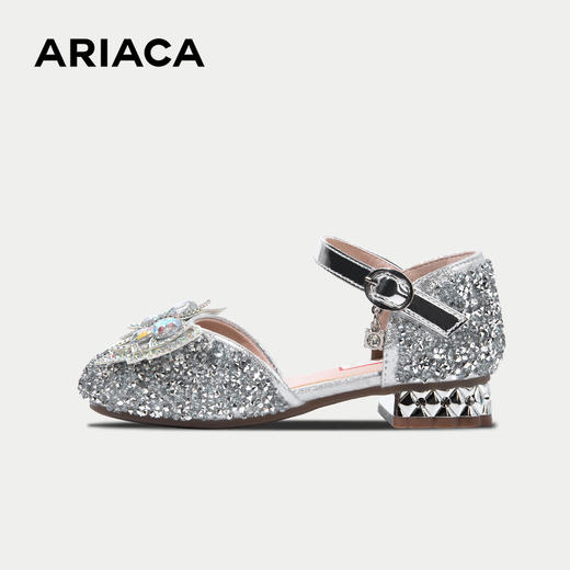 ARIACA艾芮苏儿童公主鞋银色小高跟女童水晶鞋 商品图3