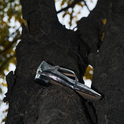 faytobe方头银色2023年春夏新款法式百搭粗跟芭蕾浅口单鞋 商品图3