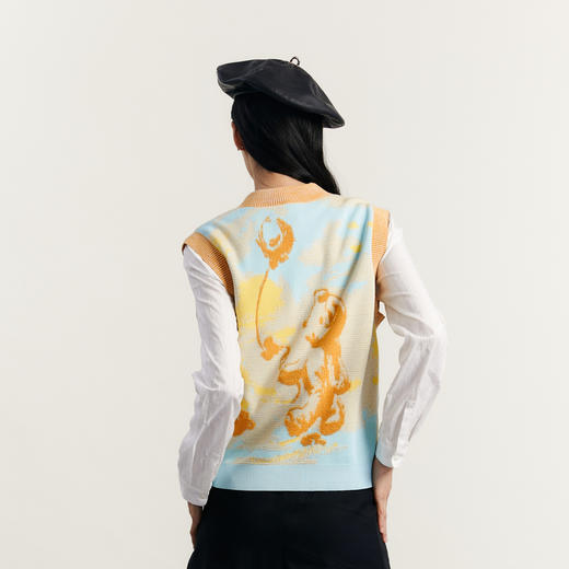 谜底V领套头针织衫背心女2023秋新款文艺风百搭宽松毛衫233MZ1292 商品图2