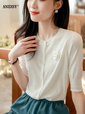 新品圆领五分短袖针织开胸衫