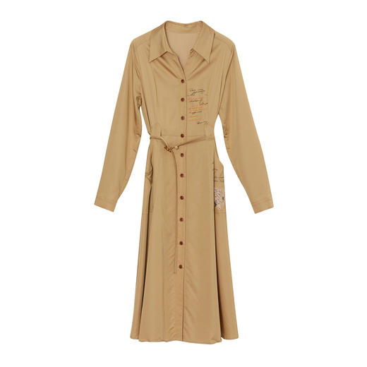 谜底通勤连衣裙2023秋季新款复古收腰中长裙长袖配腰带233ML1145 商品图4