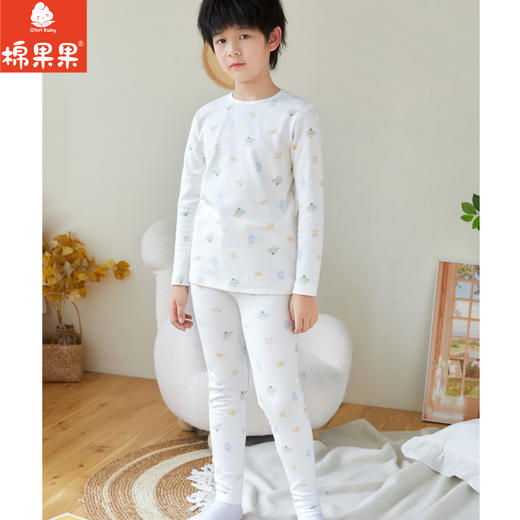 棉果果秋季新品男童女童磨毛棉毛有机棉纱5A140-160码中大童抗菌套头套装M301302223508 商品图0