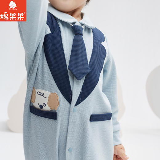 棉果果秋季新品男童帅气小绅士小领带对开连体衣M312722223451 商品图1