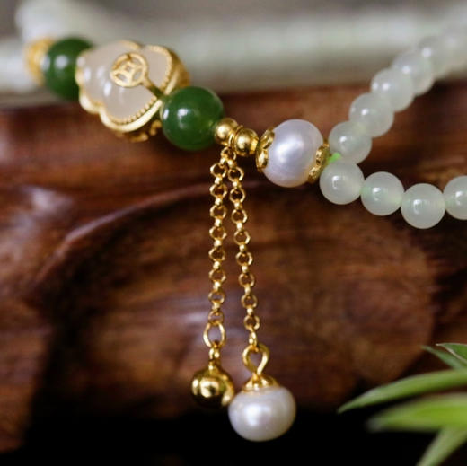 和田玉（4mm黄玉）双圈玉珠手链 商品图3