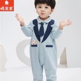 棉果果秋季新品男童帅气小绅士小领带对开连体衣M312722223451