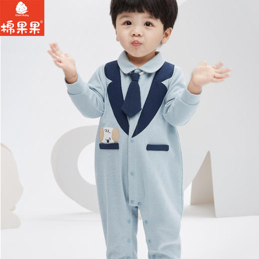 棉果果秋季新品男童帅气小绅士小领带对开连体衣M312722223451 商品图0