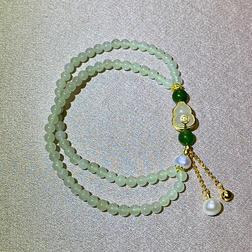 和田玉（4mm黄玉）双圈玉珠手链 商品图4