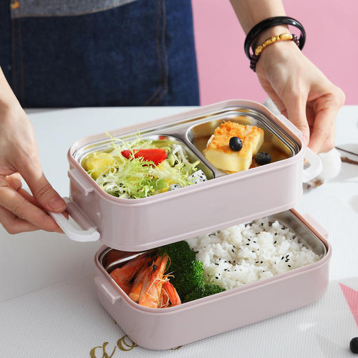 【日用百货】-304双层不锈钢饭盒分格保温午餐盒 商品图0