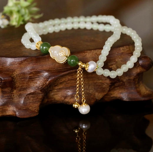 和田玉（4mm黄玉）双圈玉珠手链 商品图1