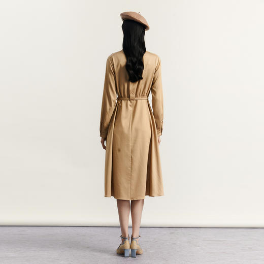 谜底通勤连衣裙2023秋季新款复古收腰中长裙长袖配腰带233ML1145 商品图2
