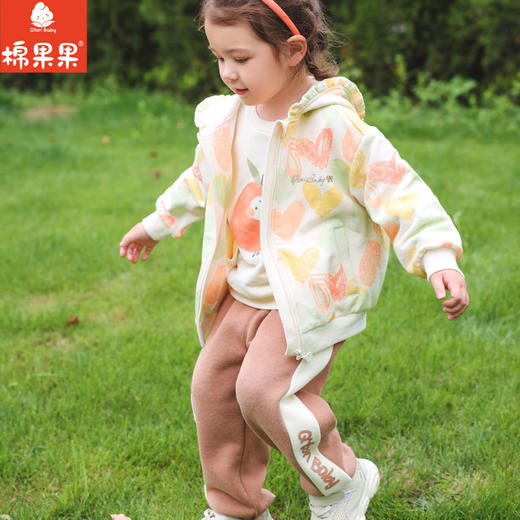 棉果果秋季新品女童满印大毛圈运动针织连帽外套M322100223432 商品图1