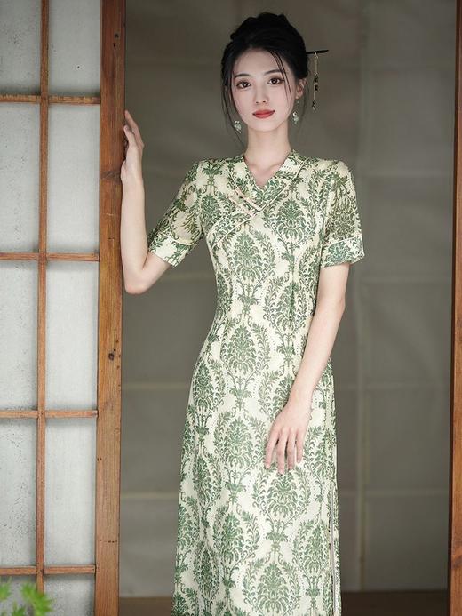 GSJ-5522中式奥黛连衣裙中长款短袖复古日常夏季新款V领改良版中国风旗袍 商品图2