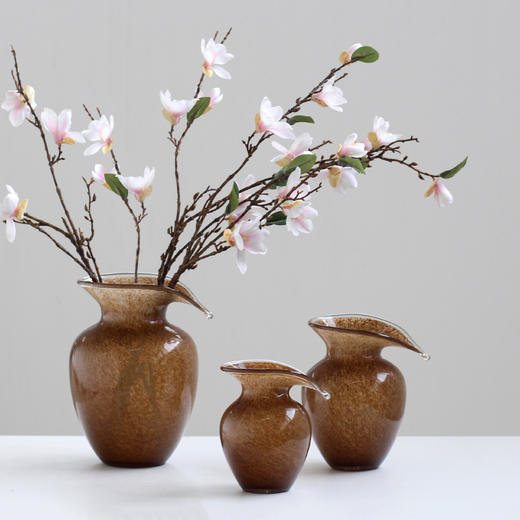 中古风磁粉咖色玻璃花瓶餐桌花器摆件工艺品 商品图6