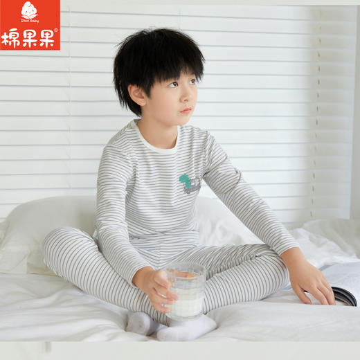 棉果果秋季新品男童罗纹弹力有机棉纱5A弹力修身140-160码中大童抗菌家居套头套装M311302223519 商品图0