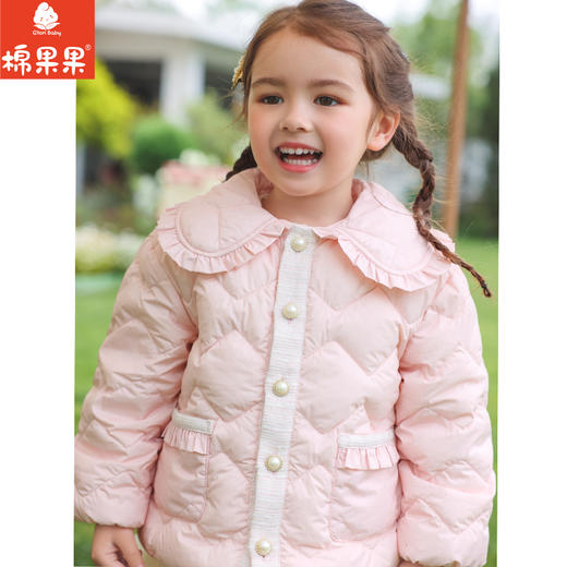 棉果果秋季新品女童百搭洋气翻领防钻绒抗菌羽绒外套5A抗菌羽绒服M322102923404 商品图0