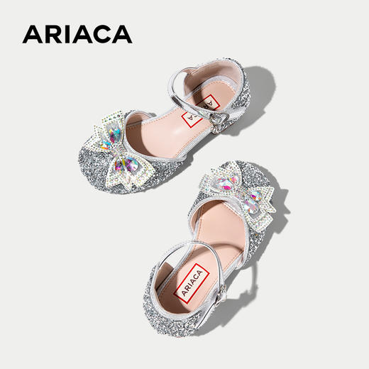 ARIACA艾芮苏儿童公主鞋银色小高跟女童水晶鞋 商品图2