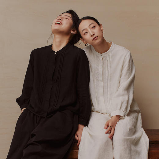 绽放504朵【黑白灰系列·知识分子】法国亚麻显瘦设计感长袖衬衫 商品图1