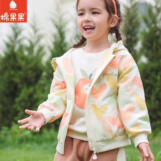 棉果果秋季新品女童满印大毛圈运动针织连帽外套M322100223432 商品图0