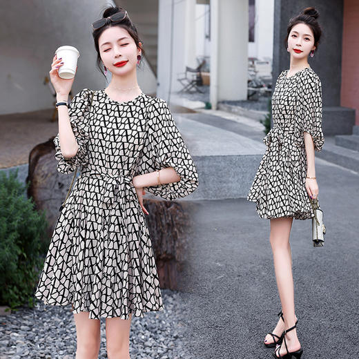 夏新款方领修身灯笼袖长款连衣裙HR-GRS3212-1-1 商品图3