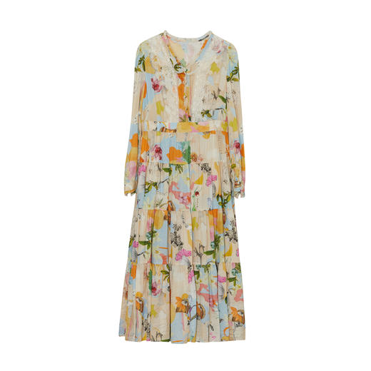 谜底花色连衣裙长袖女2023秋新款复古文艺提花收腰长裙233ML1090 商品图4