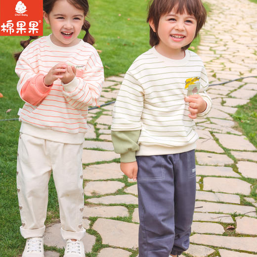 棉果果秋季新品女童大毛圈条纹圆领套头卫衣绒衫M322180223441 商品图1