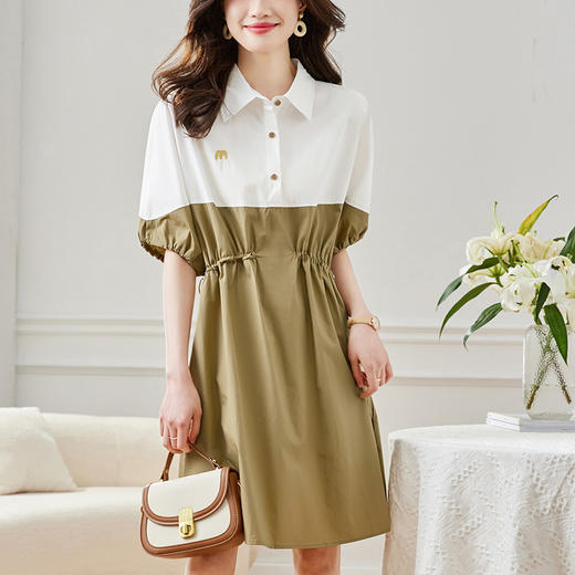 夏棉质法式赫本风，气质收腰衬衫裙MJ34123 商品图0