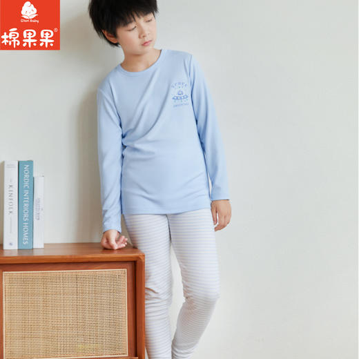 棉果果秋季新品莫代尔含牛奶丝男童80-130码中小童高品质柔软舒家居套头套装上衣+裤子M311302423525 商品图1