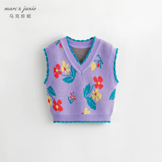 马克珍妮秋装新款 女童提花V领针织衫马甲 儿童背心231960 商品图2